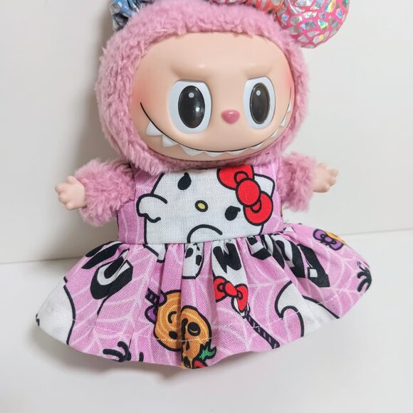 Custom Sanrio Hello Kitty Halloween Dress and Metallic Bow Made to fit Labubu - Picture 3 of 6